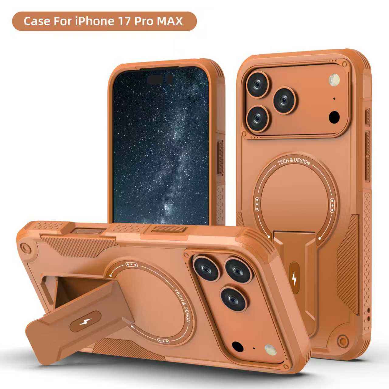 iPhone 17 Pro Max Magnetic Armor Case with Integrated Foldable Kickstand (Shockproof Anti-Drop Protective Cover)