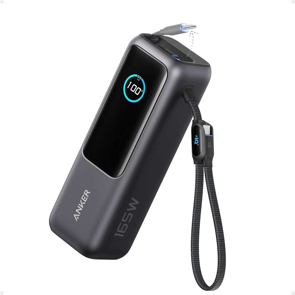 ●	25000mAh 165W Laptop Power Bank with Built-in Retractable USB-C Cable (Triple Port, Flight-Approved)