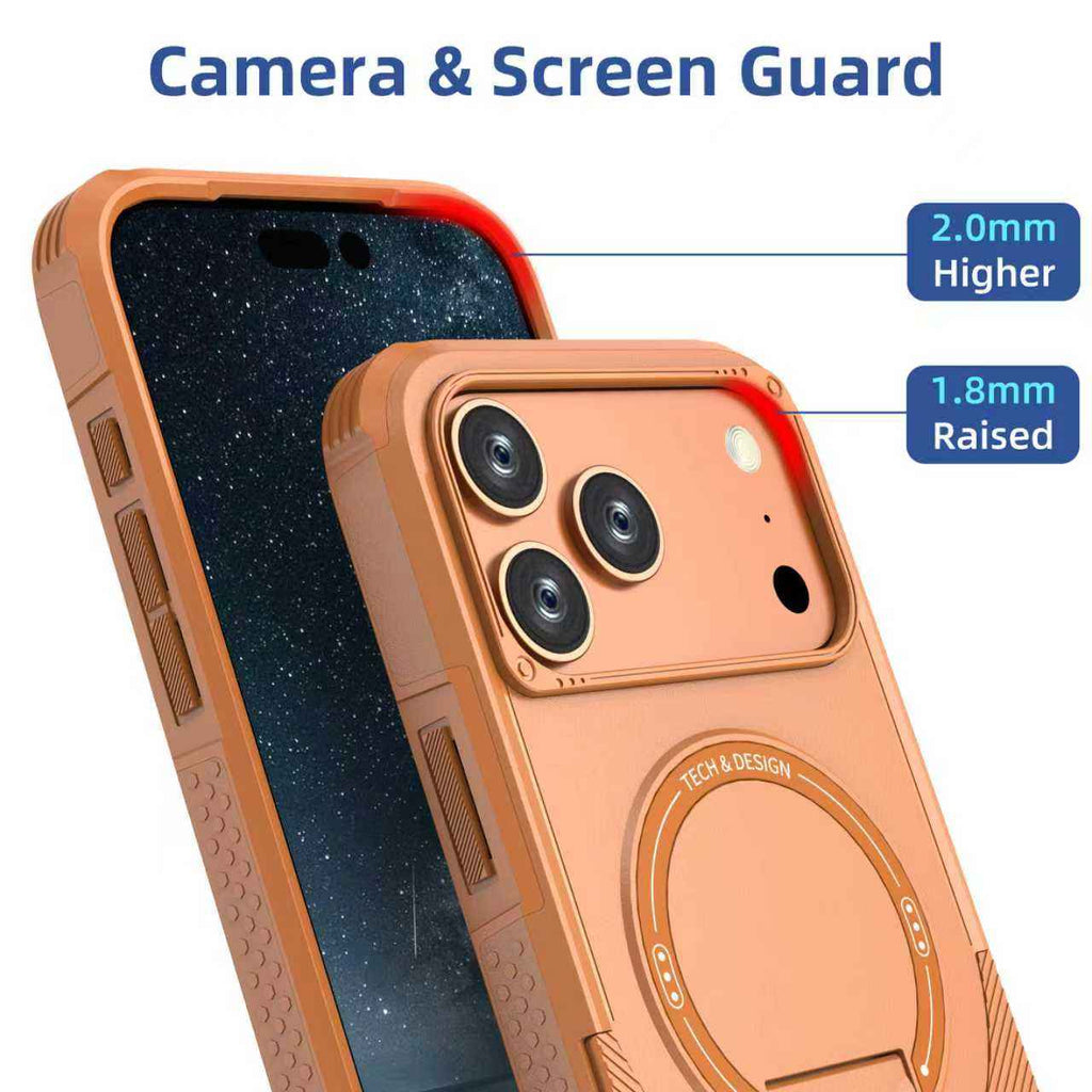 iPhone 17 Pro Max Magnetic Armor Case with Integrated Foldable Kickstand (Shockproof Anti-Drop Protective Cover)