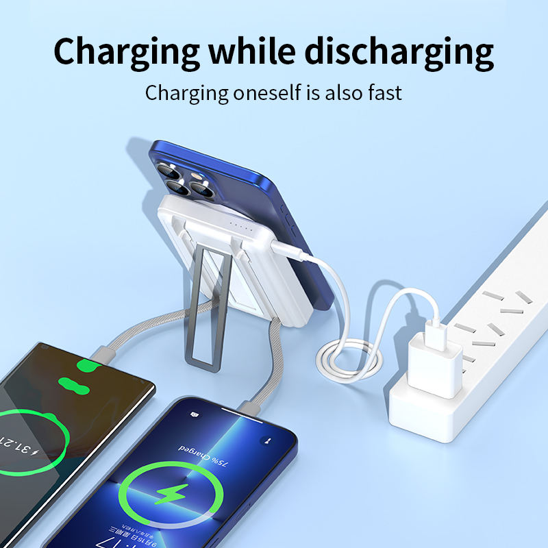●	3-in-1 10000mAh Ultra-Slim MagSafe Power Bank with Built-in Charging Cables (22.5W PD Fast Charging)