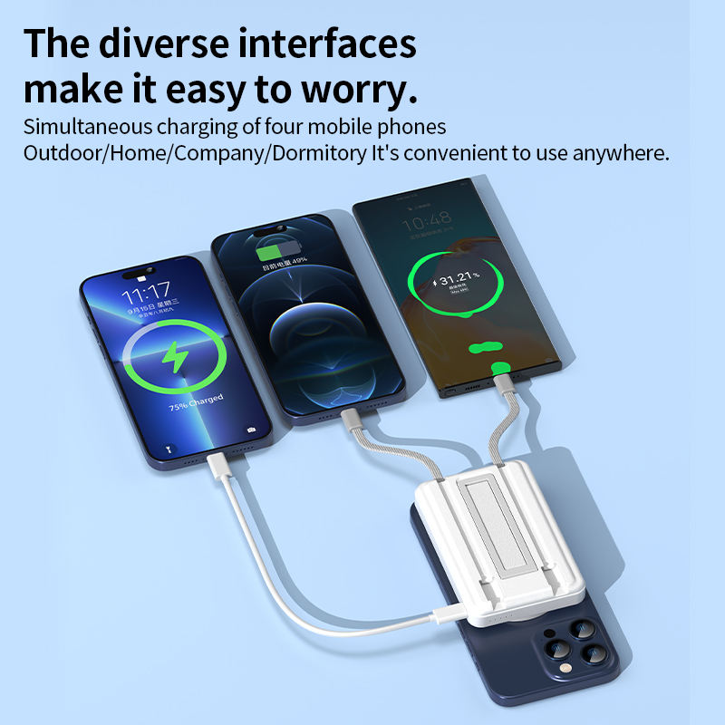 ●	3-in-1 10000mAh Ultra-Slim MagSafe Power Bank with Built-in Charging Cables (22.5W PD Fast Charging)